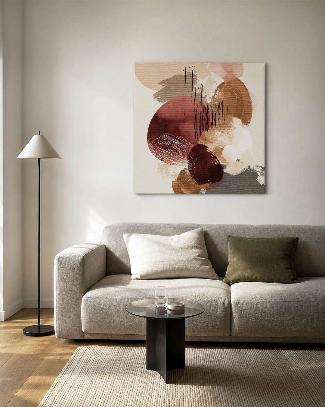 Organische vormen kunstwerk – vierkante wanddecoratie – dit kunstwerk toont een dynamische compositie van overlappende