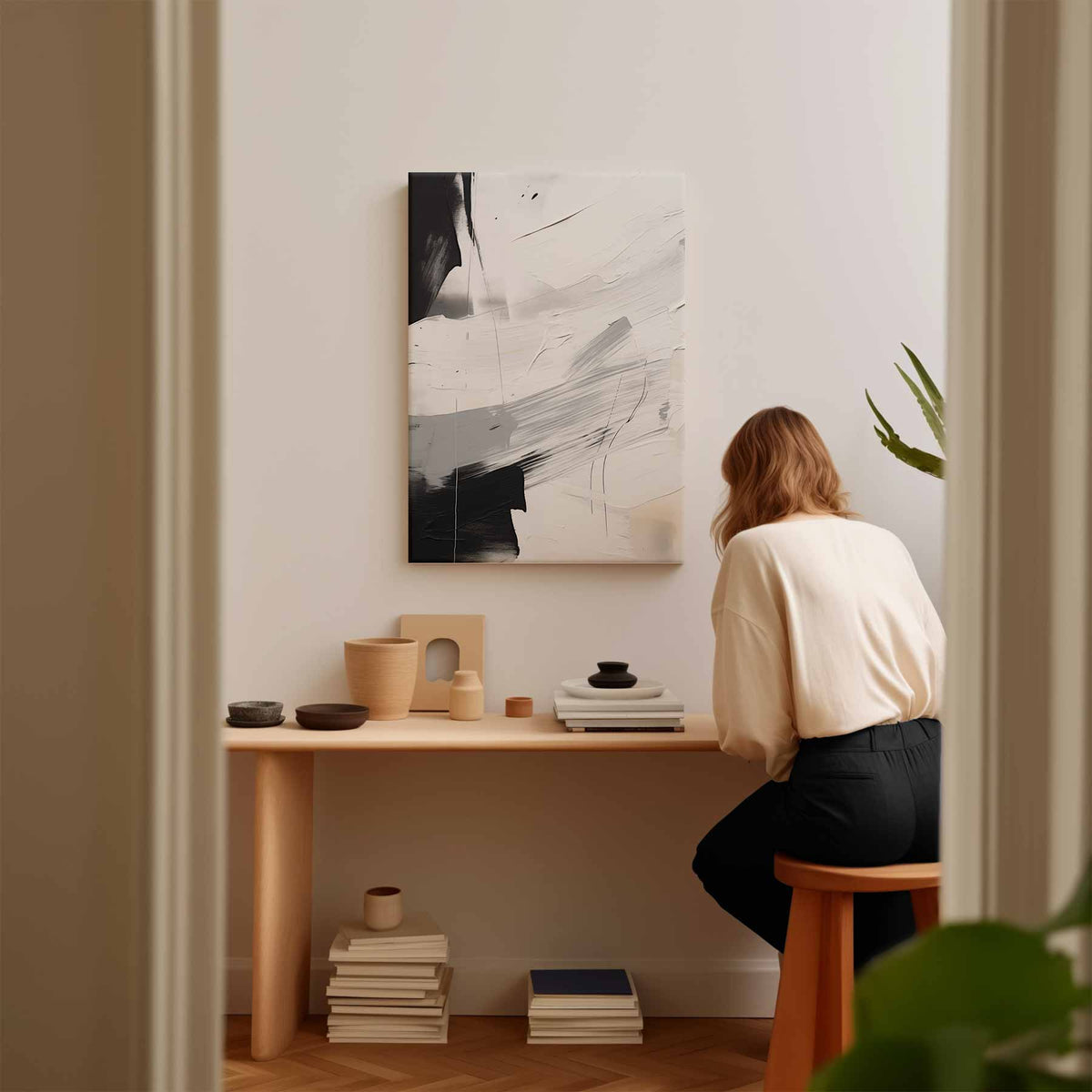 Mystiek in Monochroom – portret kunstwerk als wanddecoratie, afbeelding 17