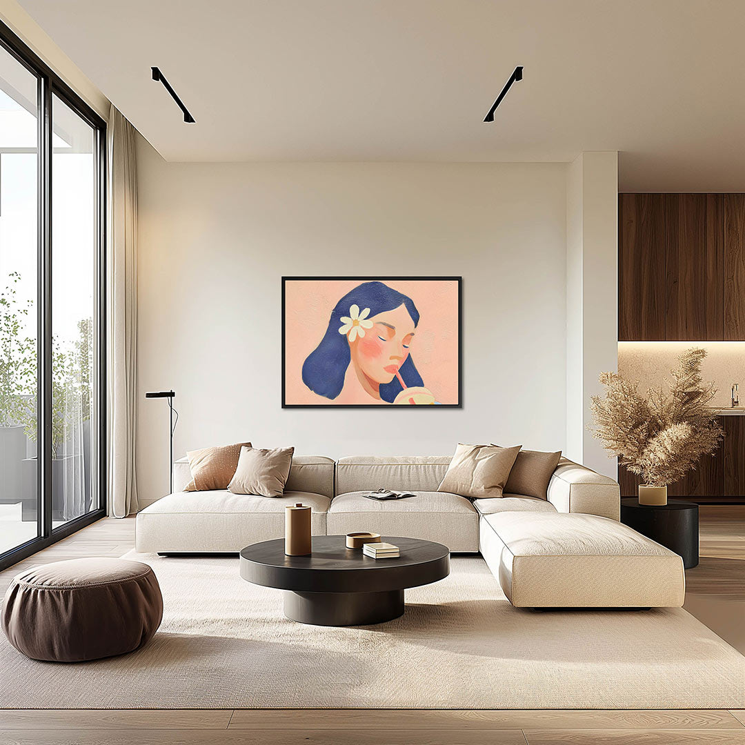 Dromerige vrouw – Liggende wanddecoratie – detail van het kunstwerk