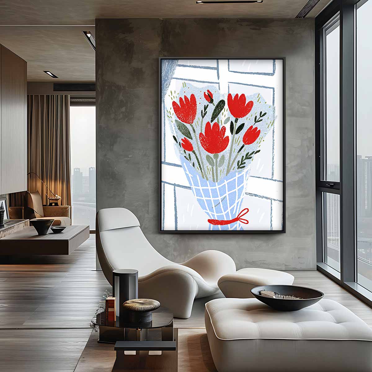 Bloeiend Raamzicht – staande wandkunst voor woonkamer of interieur