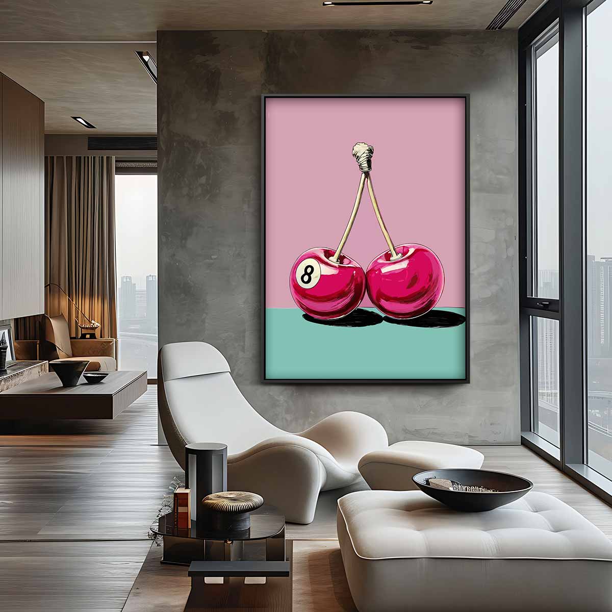 Cherries & 8 Ball – plexiglas kunstwerk als wanddecoratie