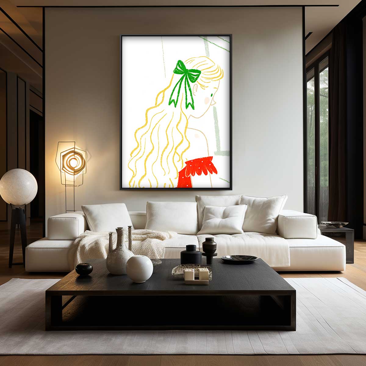 Meisje met Groene Strik – staand kunstwerk voor modern interieur