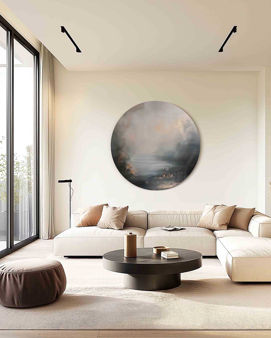 Abstracte wolken – kleurrijke muurcirkel als ronde wanddecoratie