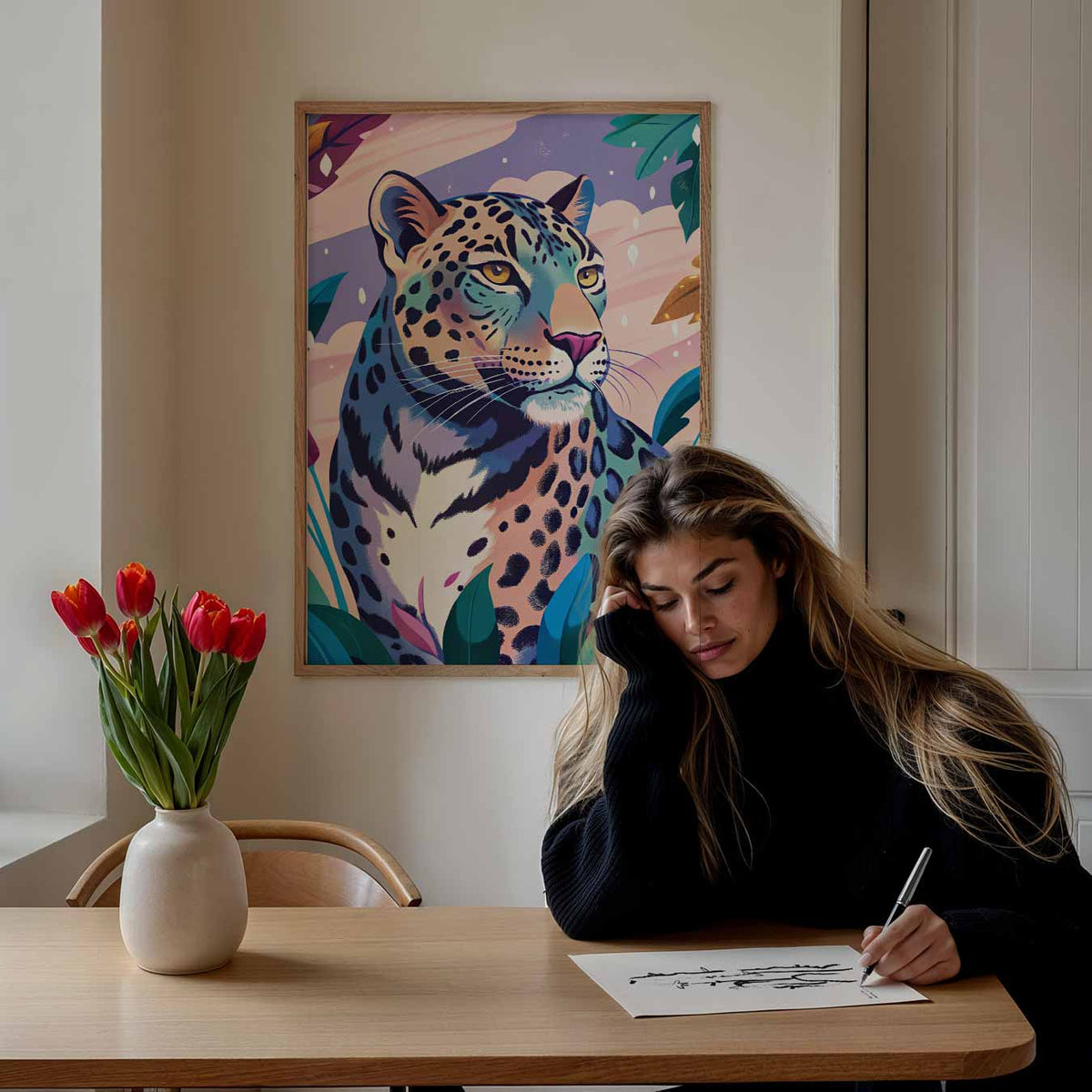 Elegante Luipaard Jungle – staande dieren wanddecoratie van WallArtistic
