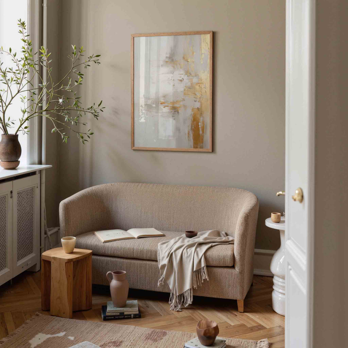 Goud en wit abstracte – botanische poster in staand formaat