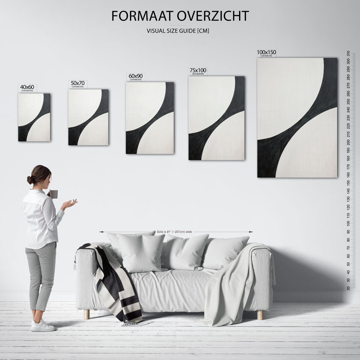 Krachtige krommen – staand wanddecoratie kunstwerk