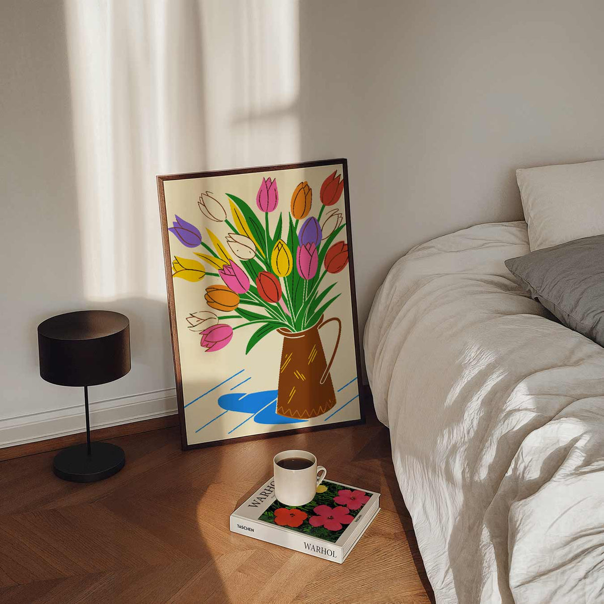 Vrolijke Tulpenposter – staande bloemen wanddecoratie van WallArtistic