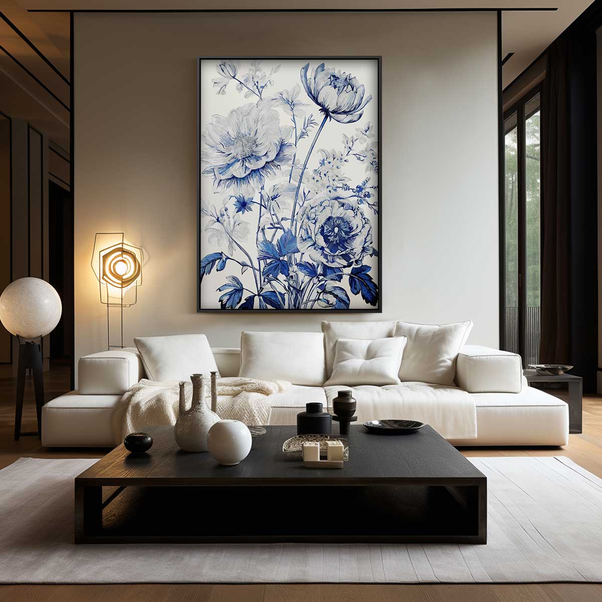 Blauwe Bloemenpracht – dibond wanddecoratie in staand formaat