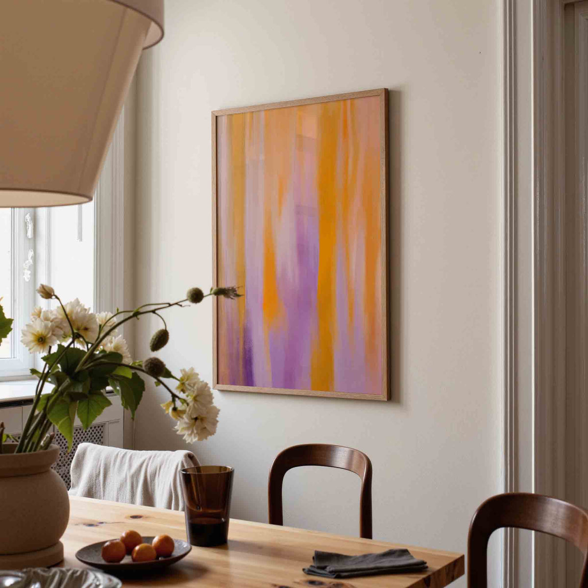 Abstracte oranje en paarse – kunst en design poster in portret formaat