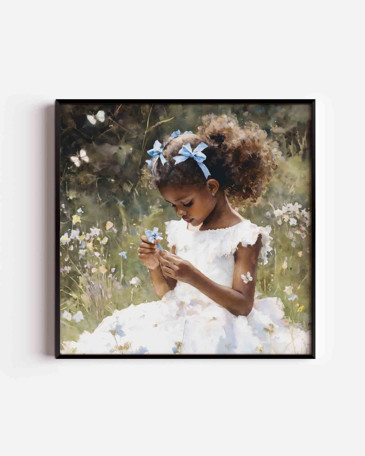 Meisje met bloemen – vierkante kinderposter als wanddecoratie