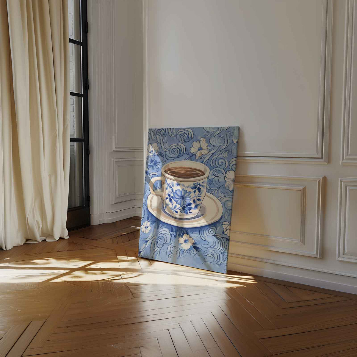 Blauwe Koffieochtend – staand kunstwerk voor modern interieur