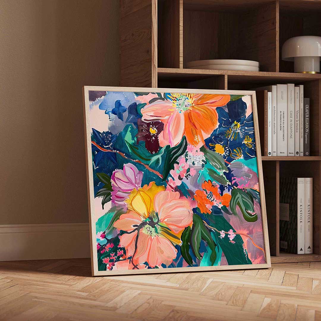Bloemenexplosie – geïllustreerde wandkunst als vierkante poster
