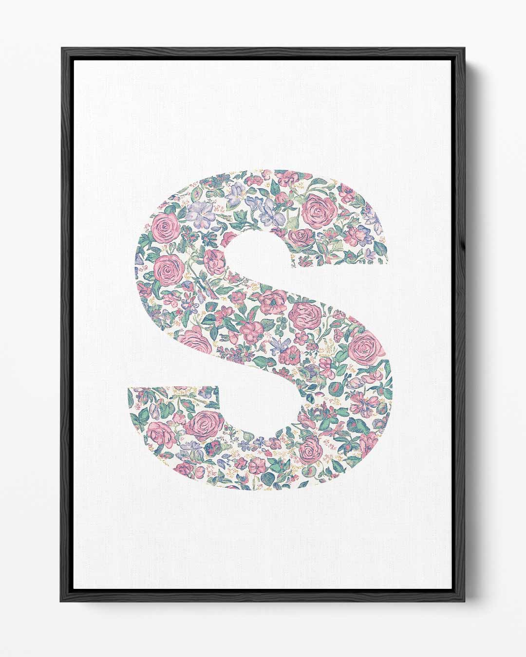Bloemenpracht in de Letter S – portret kunstwerk als wanddecoratie
