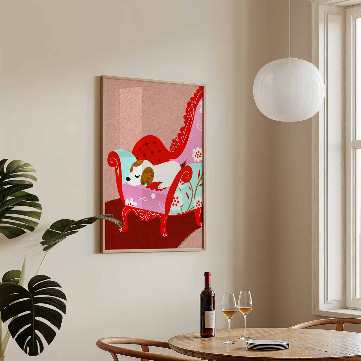 Slapende Poes op Chique Bankje – zomerse wandkunst als portret poster