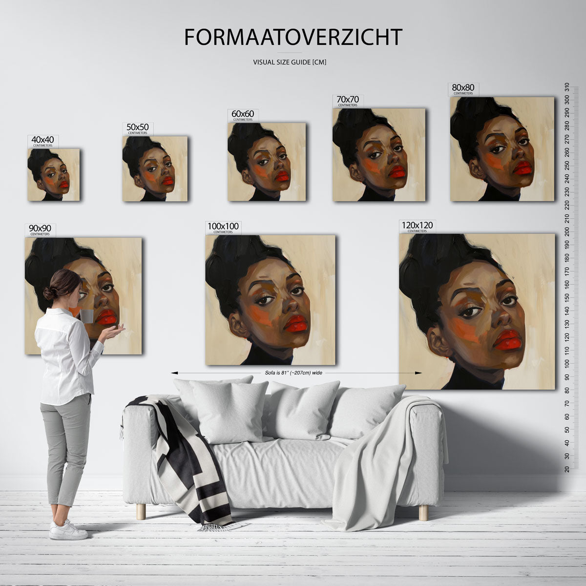 Portret met rode lippen – vierkante muurposter met kunst en design