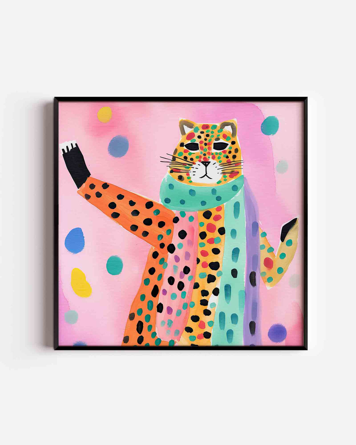 Luipaard met sjaal – vierkante kinderposter als wanddecoratie