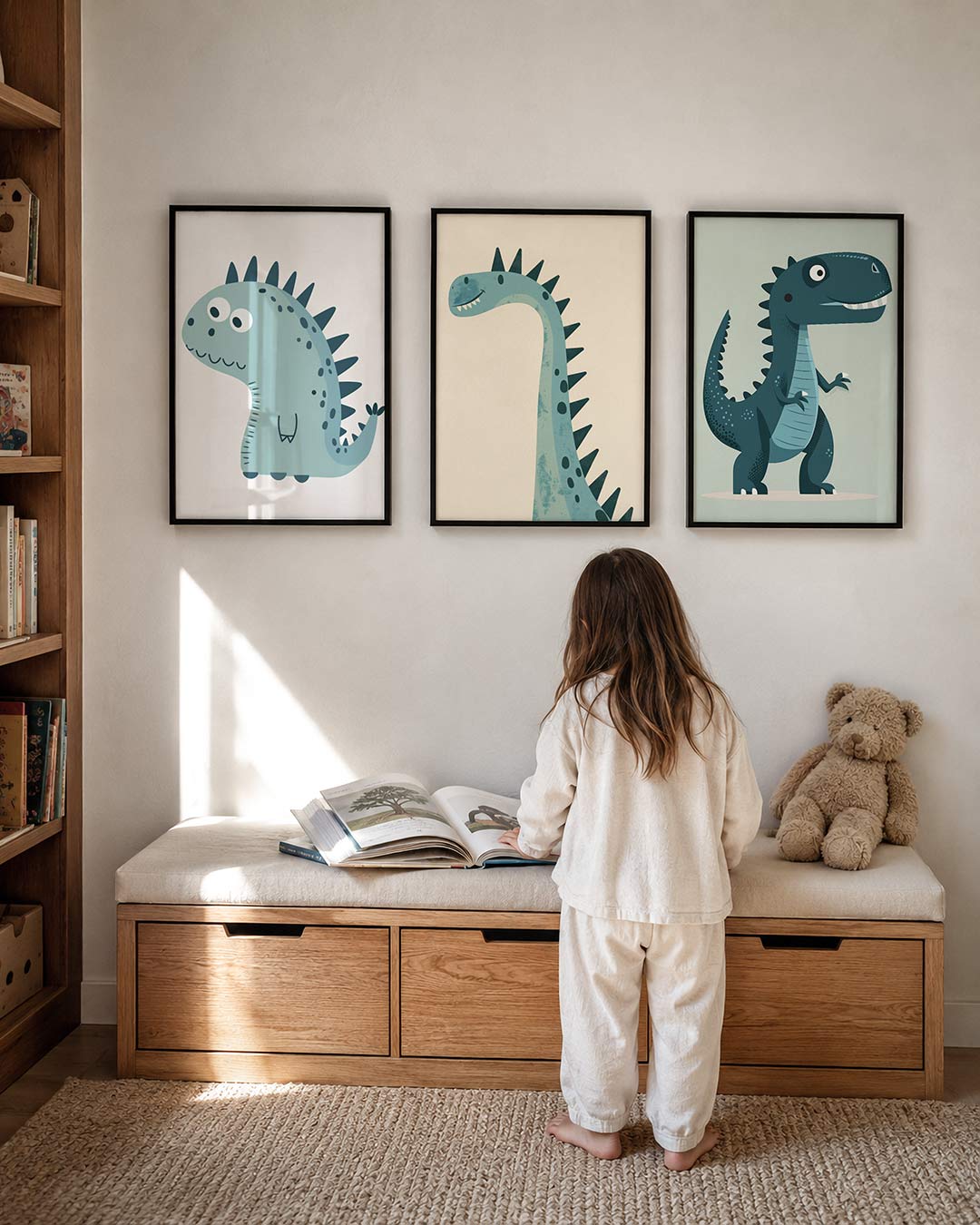 Speelse dino posterset – derde productweergave – een schattige dinosaurus met grote ogen en stekels