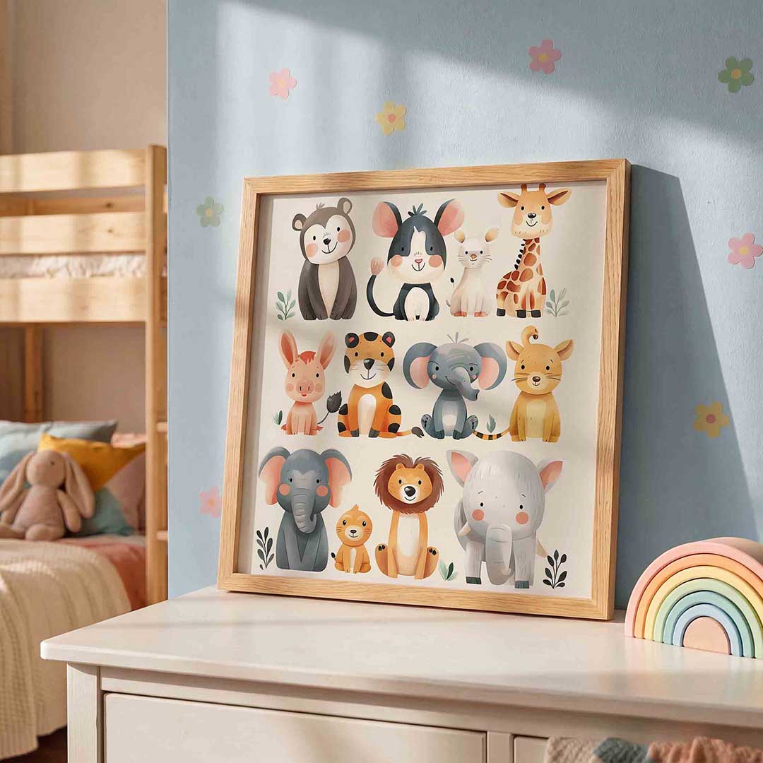 Schattige dieren – speelse wandkunst als vierkante kinderposter