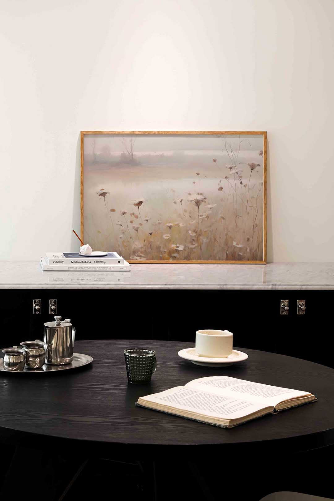 Bloemen in mist – abstracte poster in liggend formaat