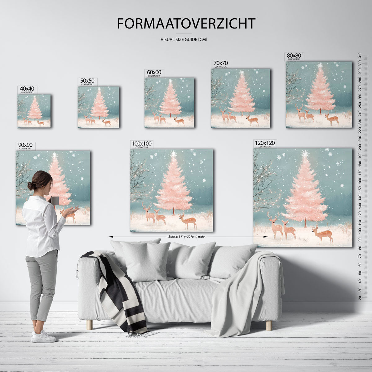 Herten en roze boom – vierkante muurposter voor de kinderkamer