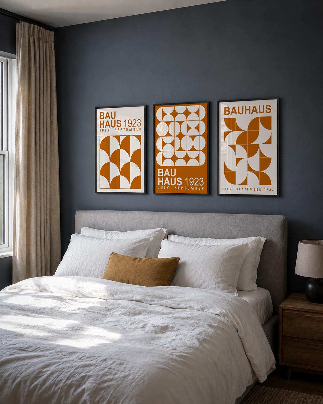 Vorm en kleurenspel posterset – derde productweergave – deze posterset in drie delen toont een ritmisch patroon van halve