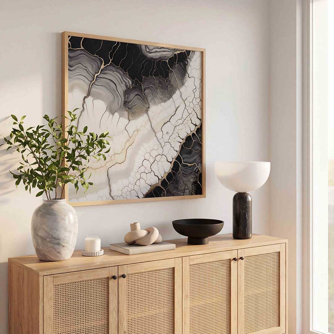 Abstracte lijnen en patronen – rustige abstracte wandkunst als vierkante poster