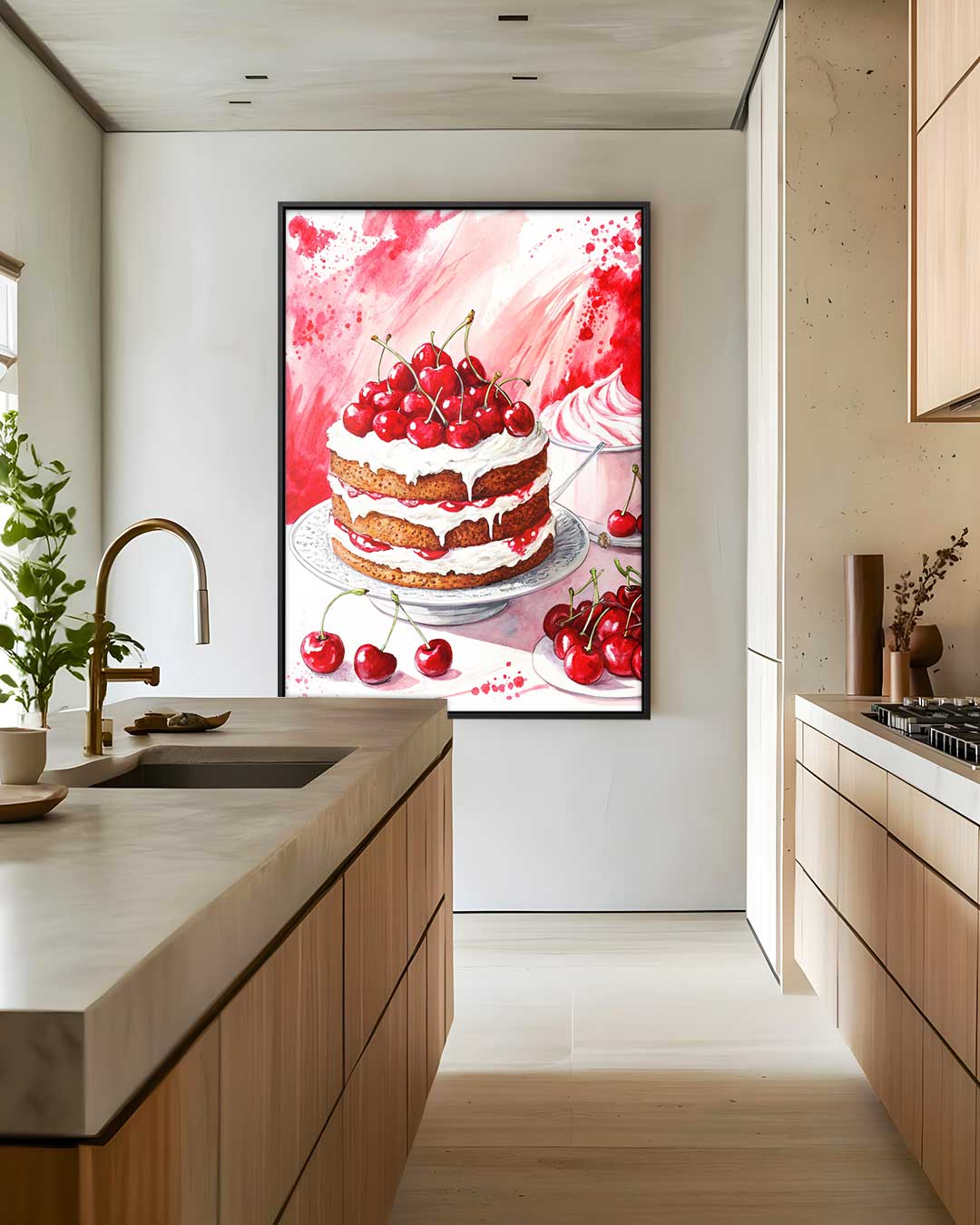 Verleidelijke Kersen Taartkunst – staand kunstwerk voor modern interieur
