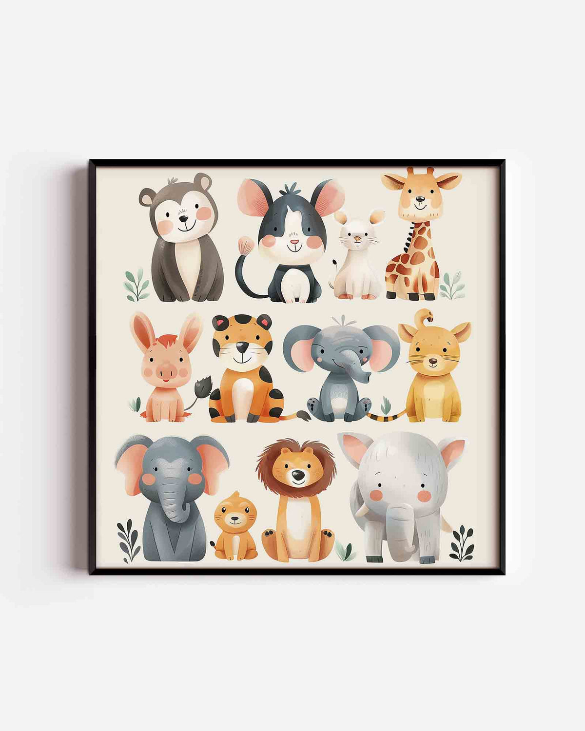 Schattige dieren – vierkante kinderposter als wanddecoratie