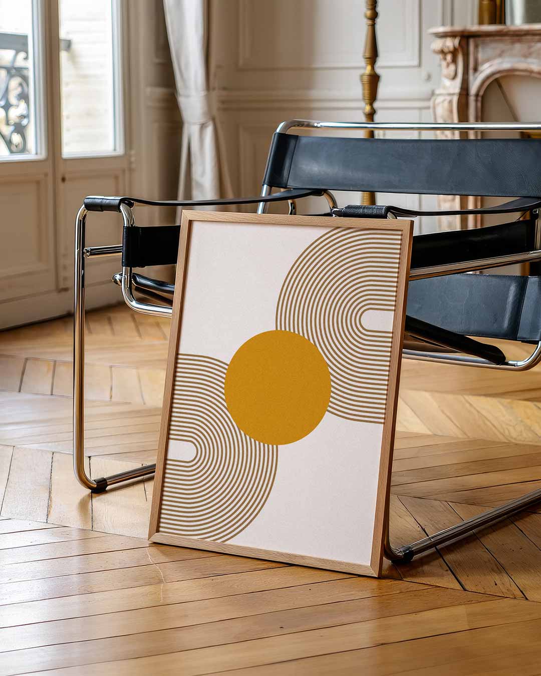 Stijlvolle Retro Cirkel – staande abstracte wanddecoratie van WallArtistic