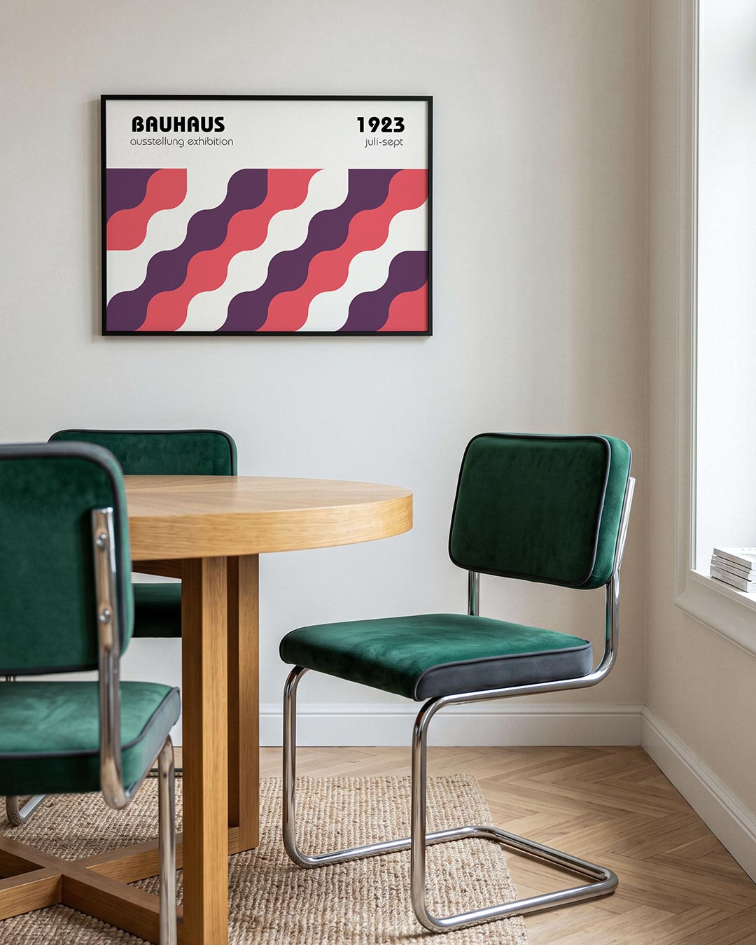 Golvend lijnenspel – liggende Bauhaus poster voor aan de muur