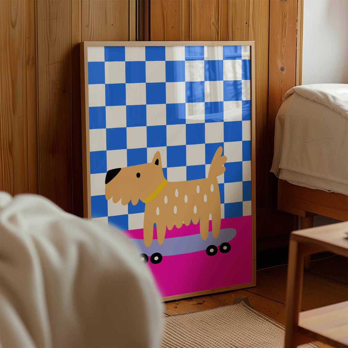 Schattige Hond op Skateboard – kinderposter in staand formaat