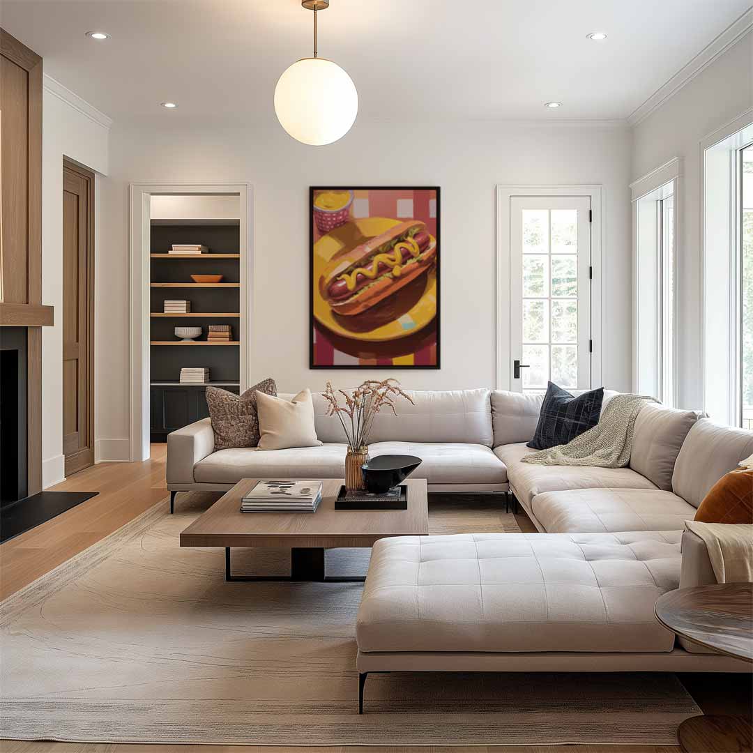 Smakelijke Hotdog Expressie – modern portret kunstwerk van WallArtistic