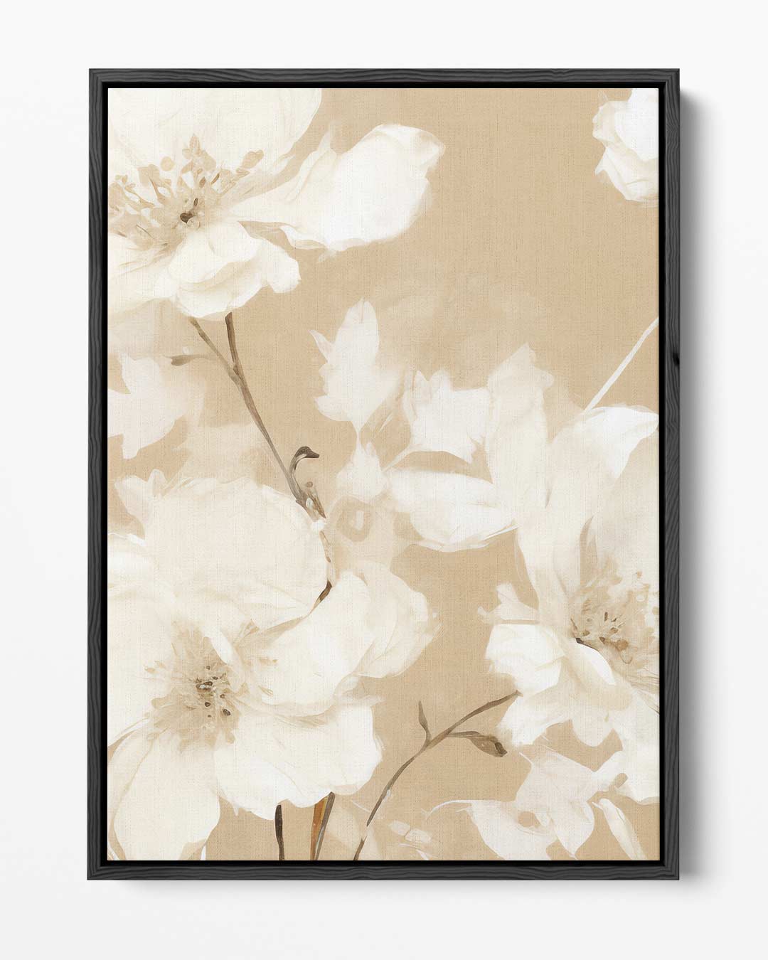 Elegante Bloemen op Beige – portret kunstwerk als wanddecoratie