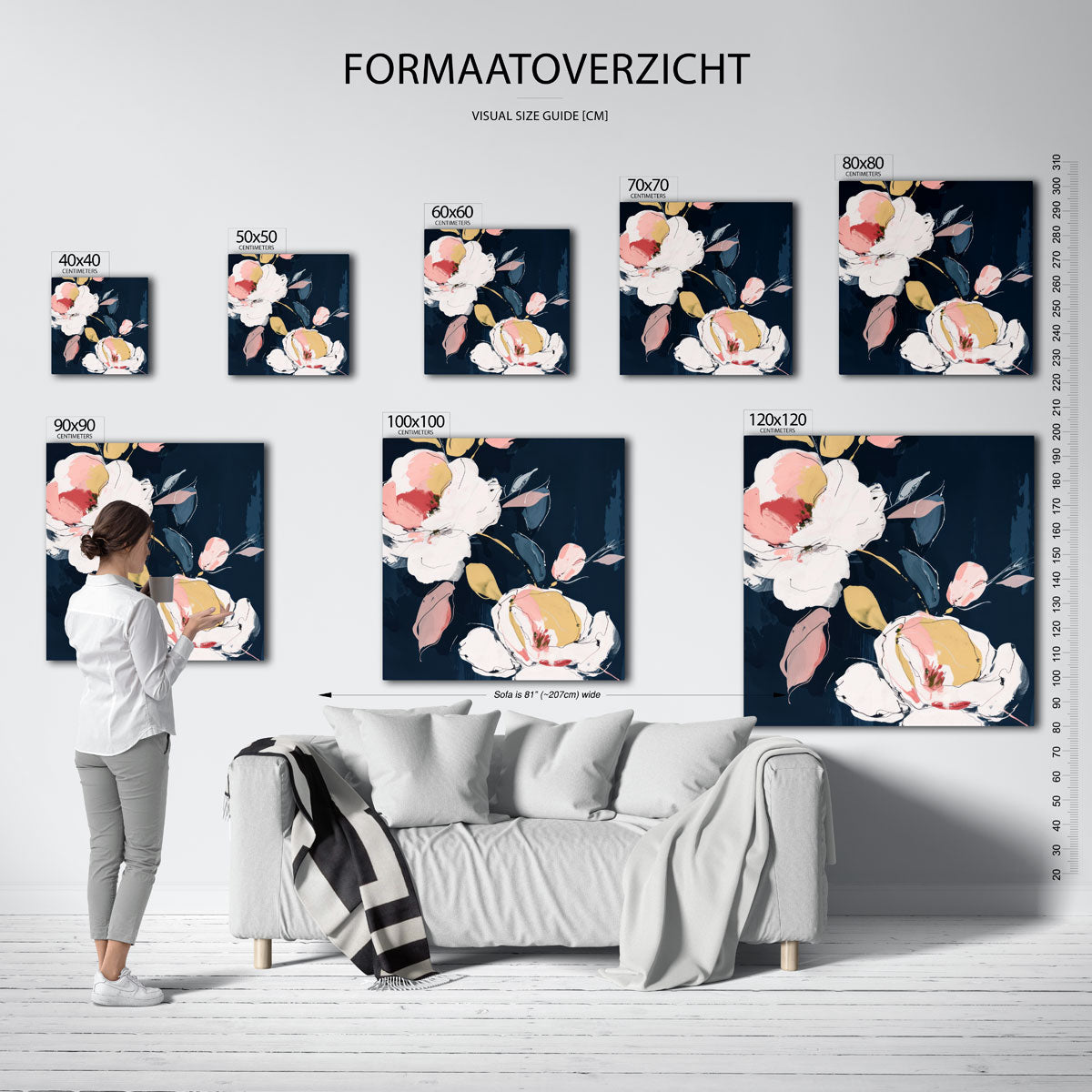 Bloemen op donkere achtergrond – vierkante muurposter met kleurrijke illustratie