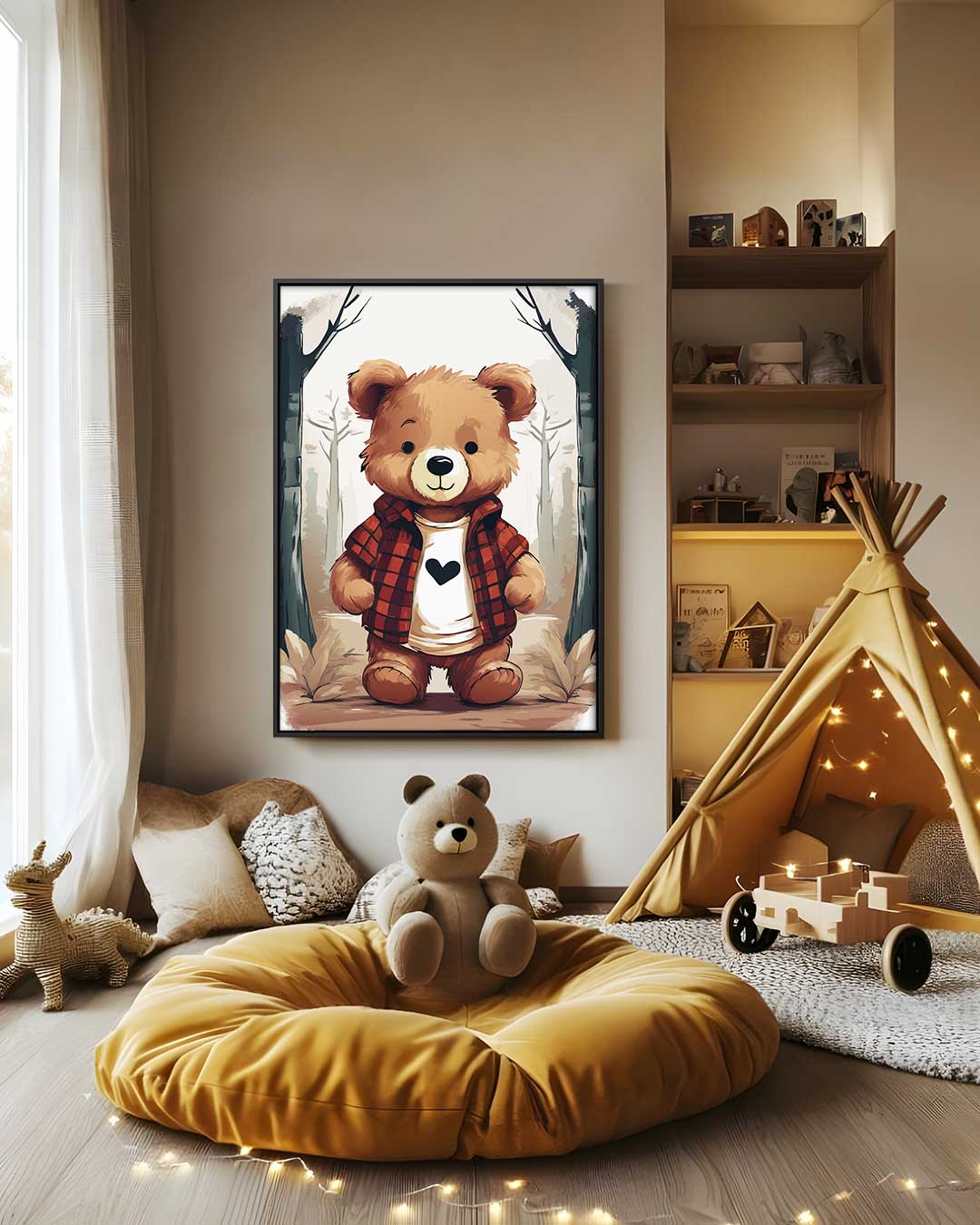Knuffelbeer in het Bos – modern portret kunstwerk van WallArtistic