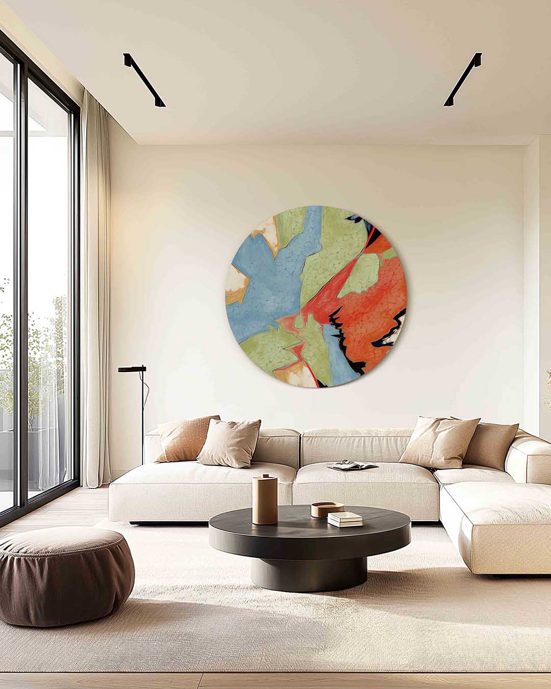 Abstracte vormen – kleurrijke muurcirkel als ronde wanddecoratie