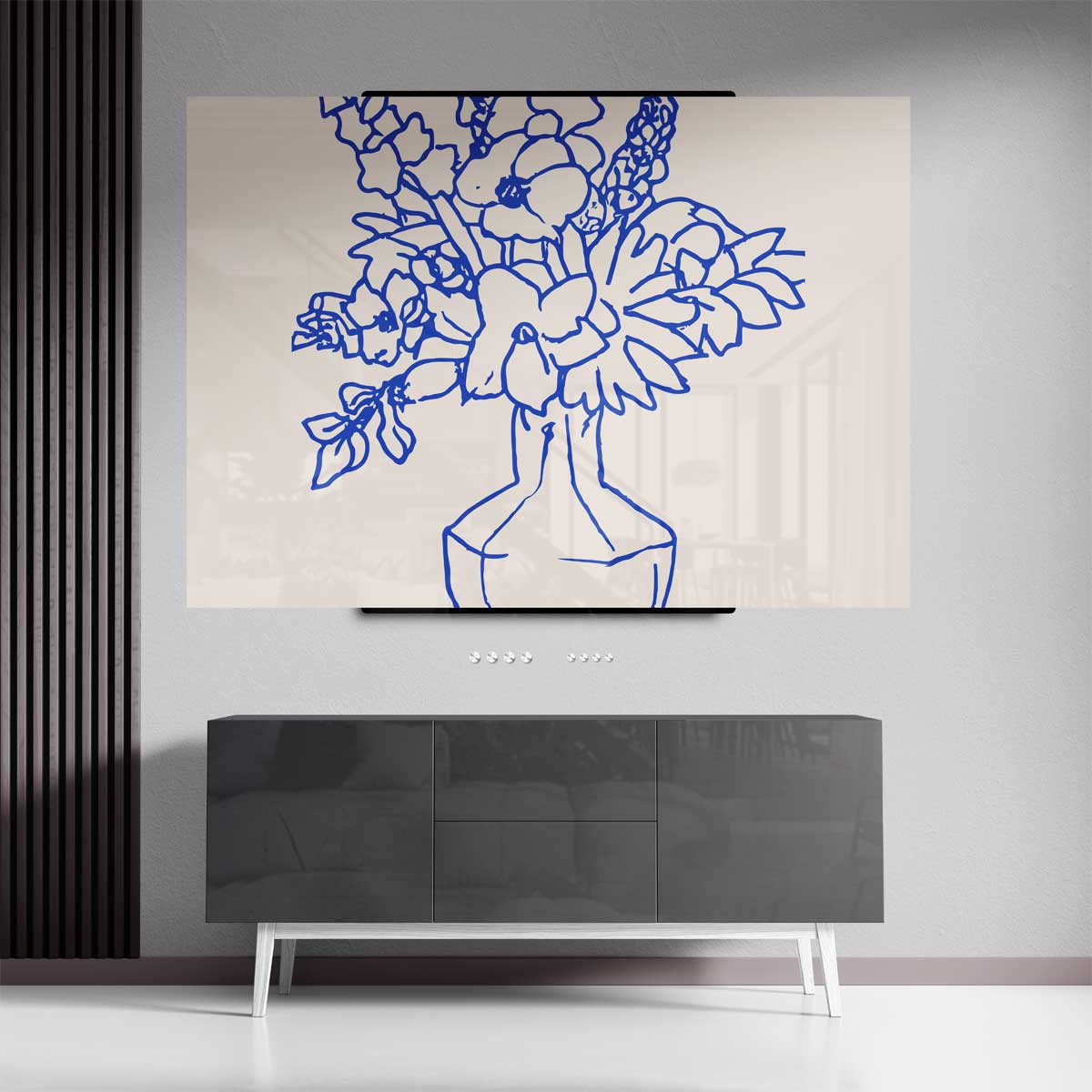 Blaauw Lijnenspel Bloemen – canvas kunstwerk als wanddecoratie