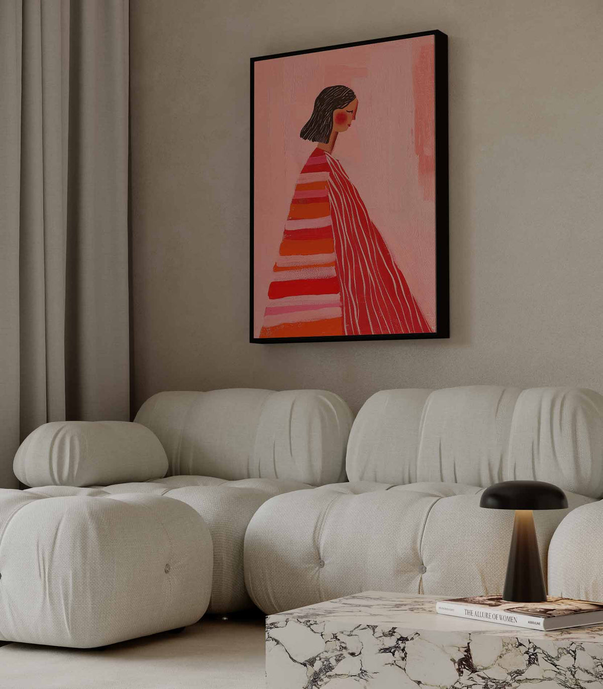 Vrouw in Roze en Rood – canvas wanddecoratie in portret formaat