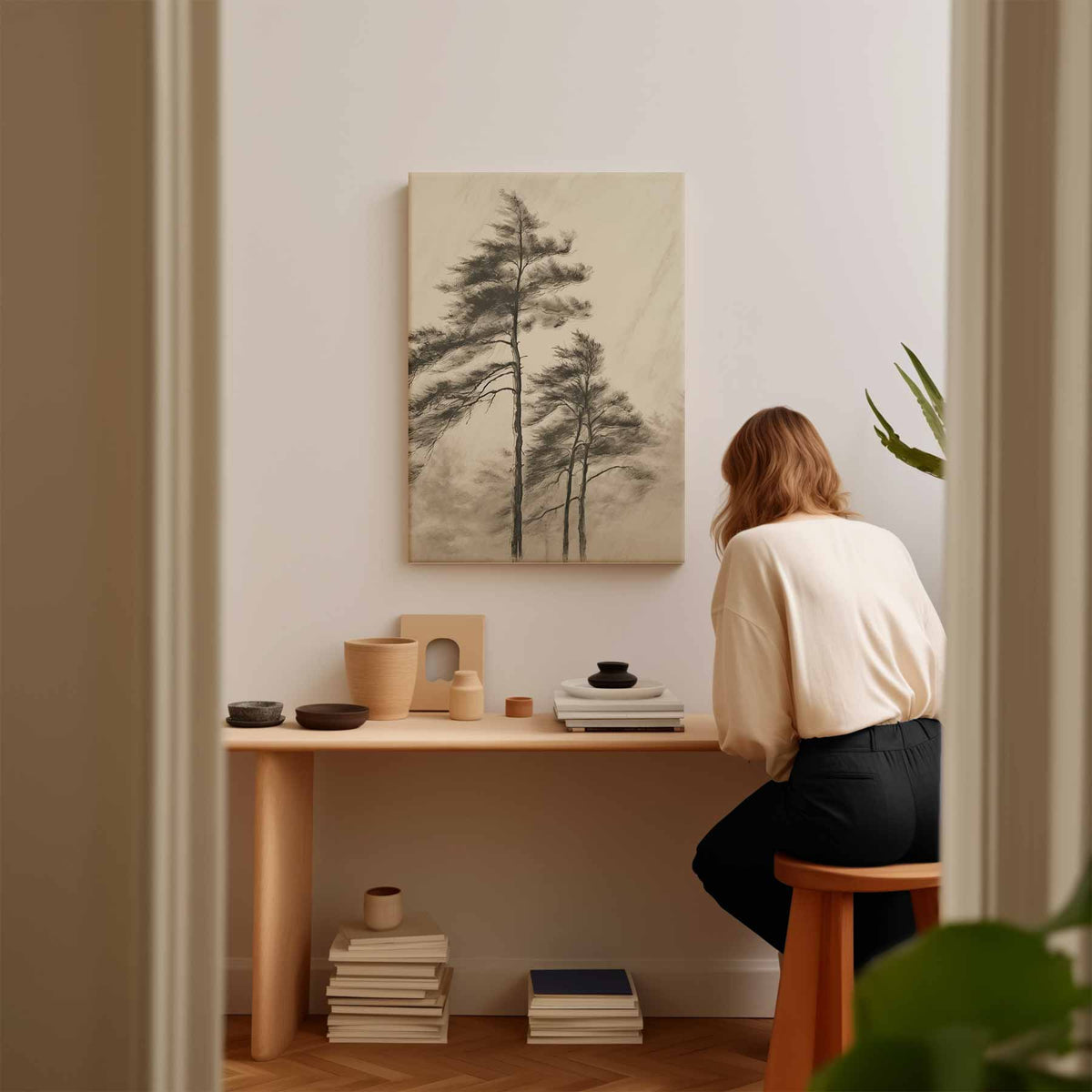Sereen Boslandschap in Potlood – kunstwerk met zwarte baklijst