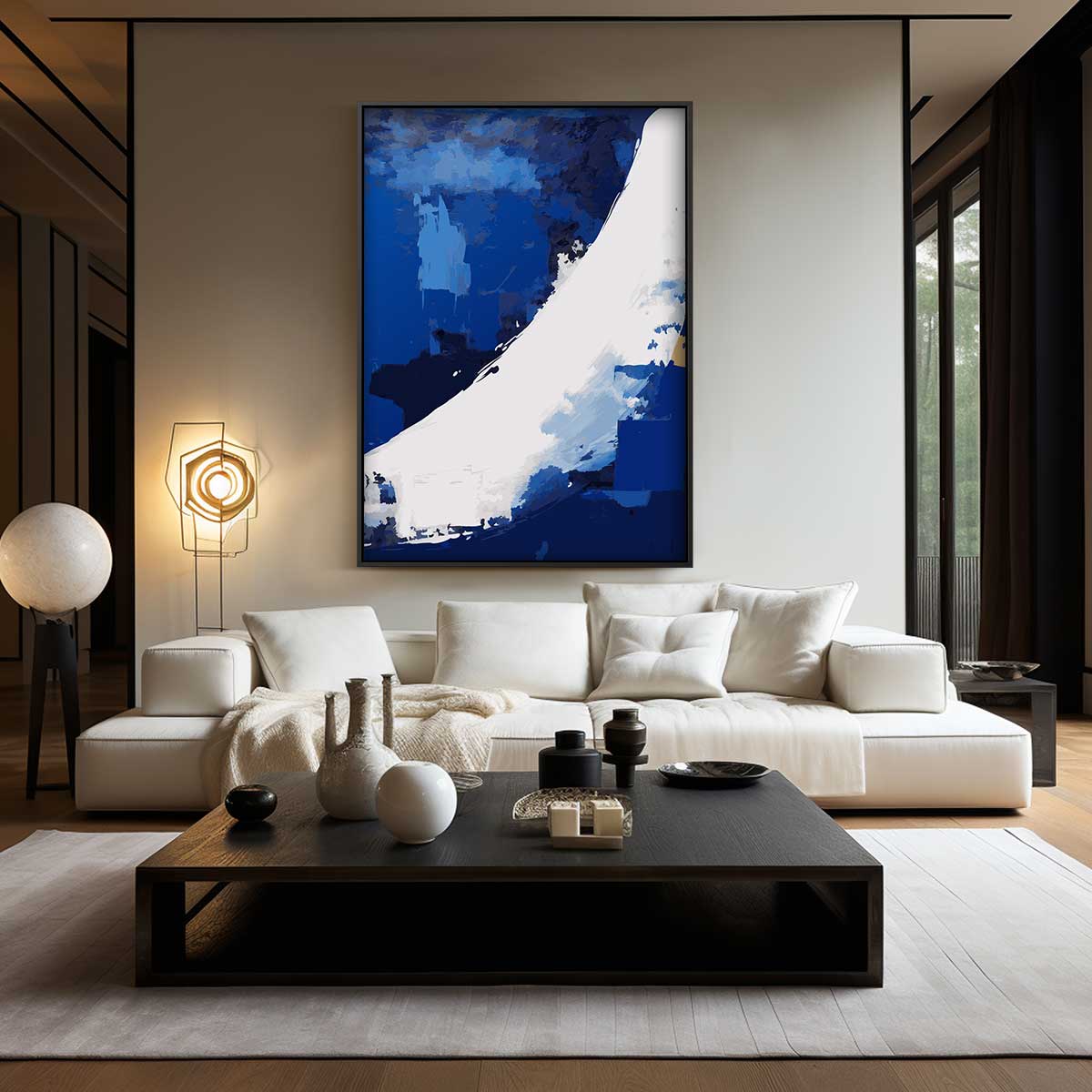 Golvende Blauw – modern portret kunstwerk van WallArtistic