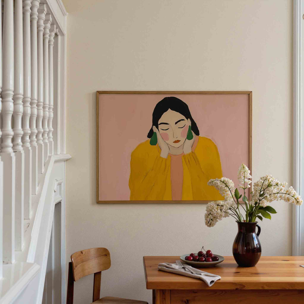 Vrouw met gesloten ogen – liggende illustratie poster als wanddecoratie