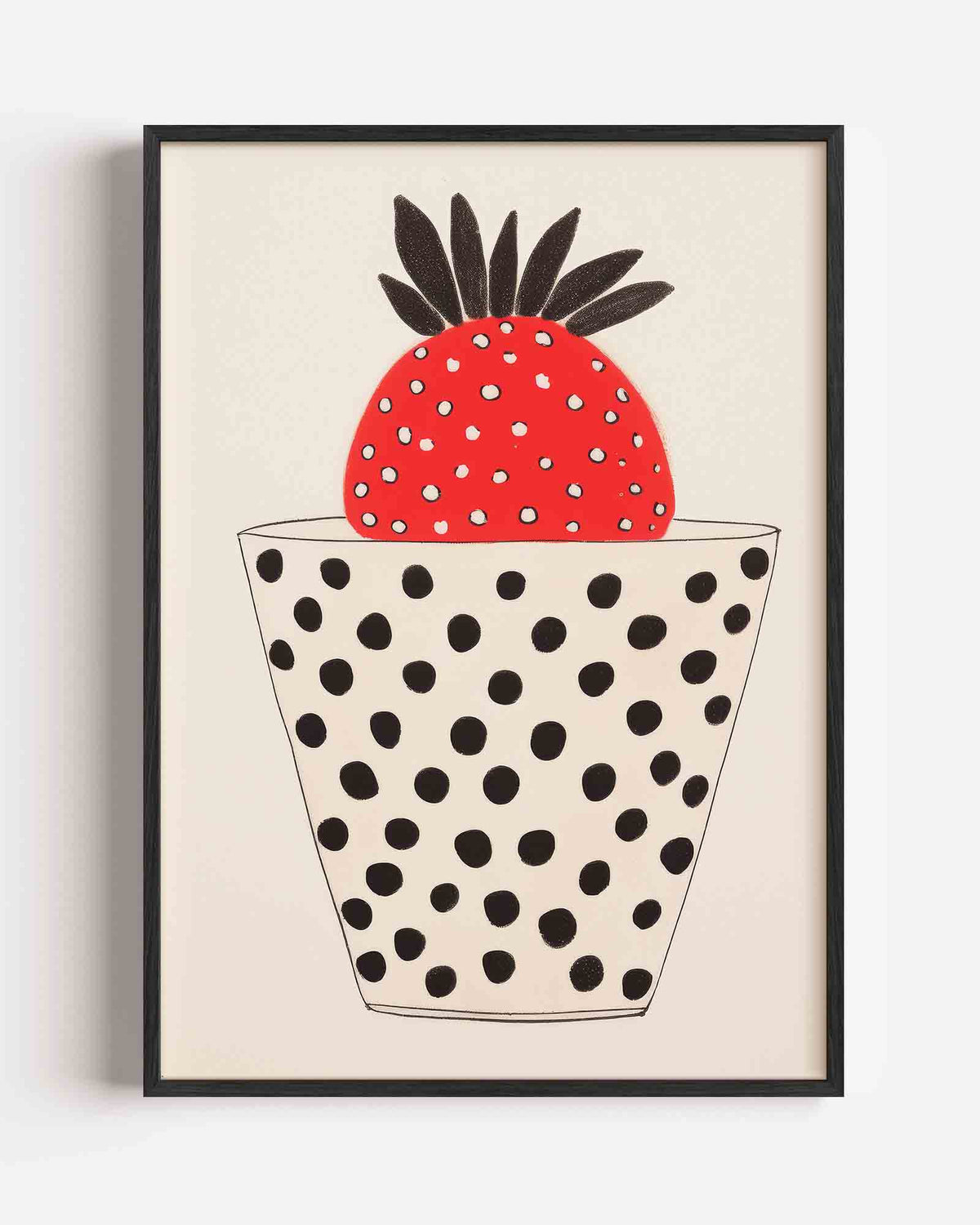 Aardbei in gestippelde vaas – Kunst & Design poster als staande wanddecoratie
