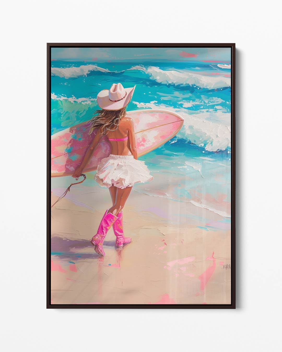 Surfcowgirl Dromen – portret kunstwerk als wanddecoratie
