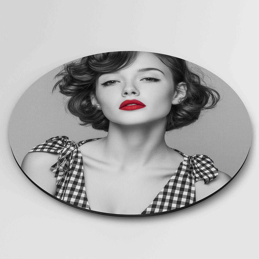 Portret met rode lippen – Pop Art wandkunst als moderne muurcirkel