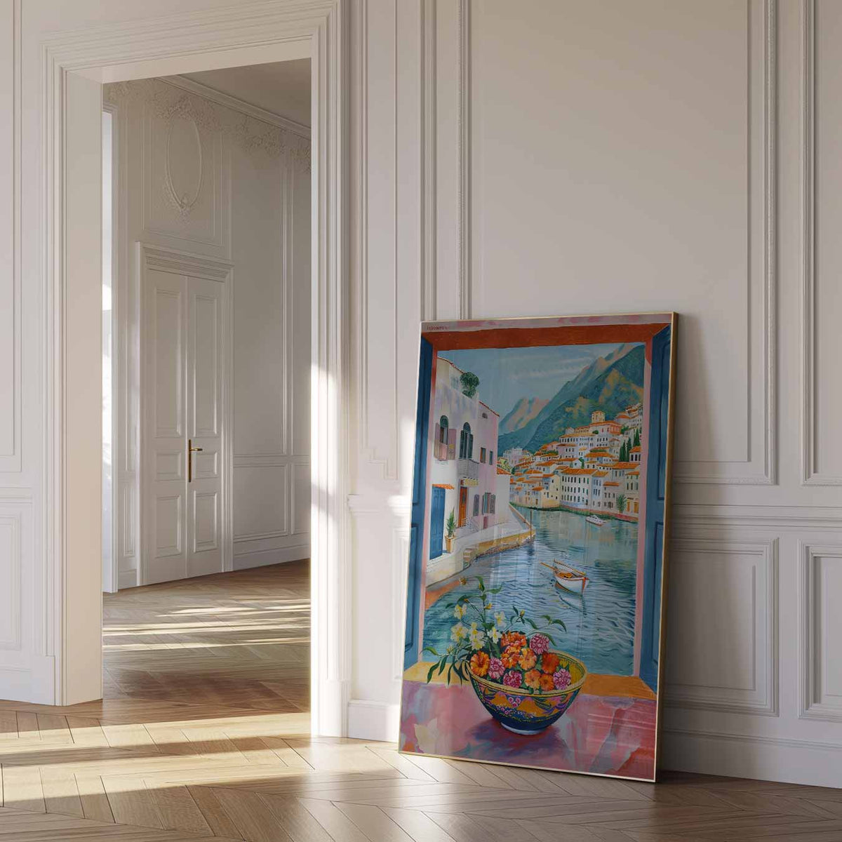 Venster naar de Middellandse Zee – urban poster in staand formaat