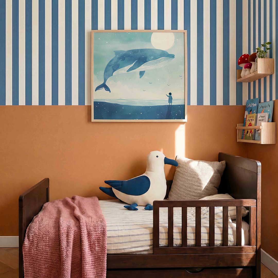 Walvis en kind – kids poster in vierkant formaat