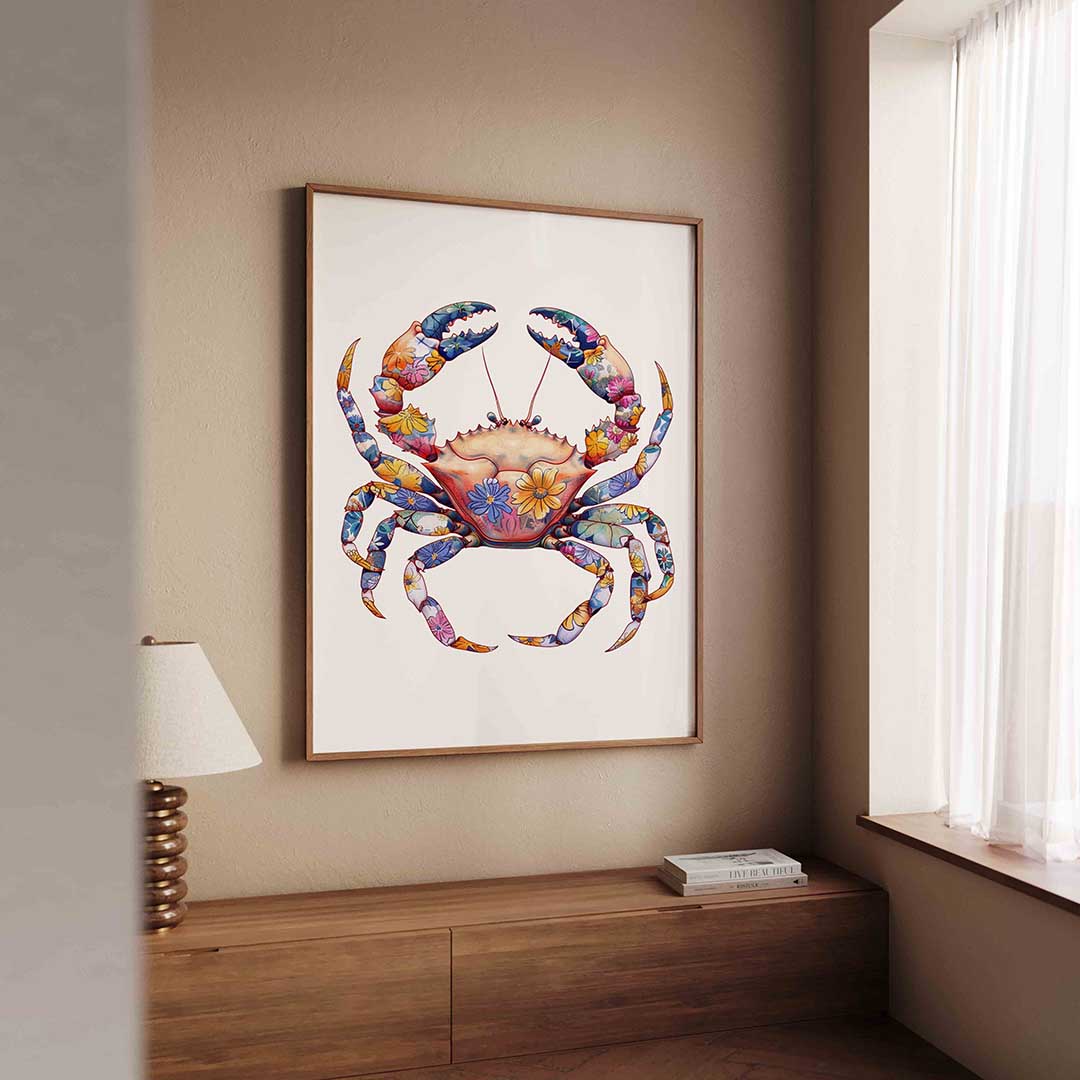 Bloemenkrab – dierenillustratie als portret poster