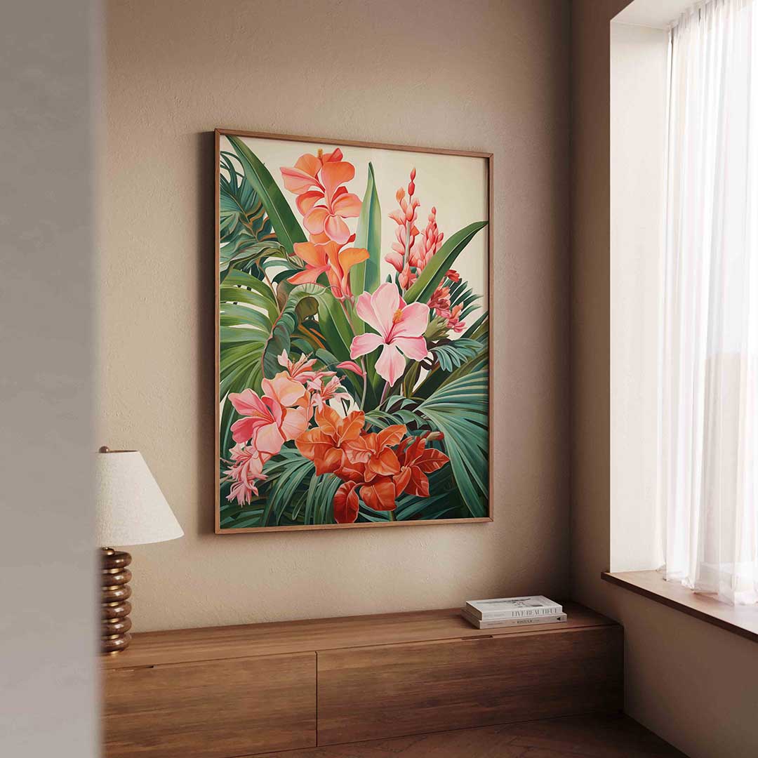 Bloemen en bladeren – tropische wandkunst als portret poster