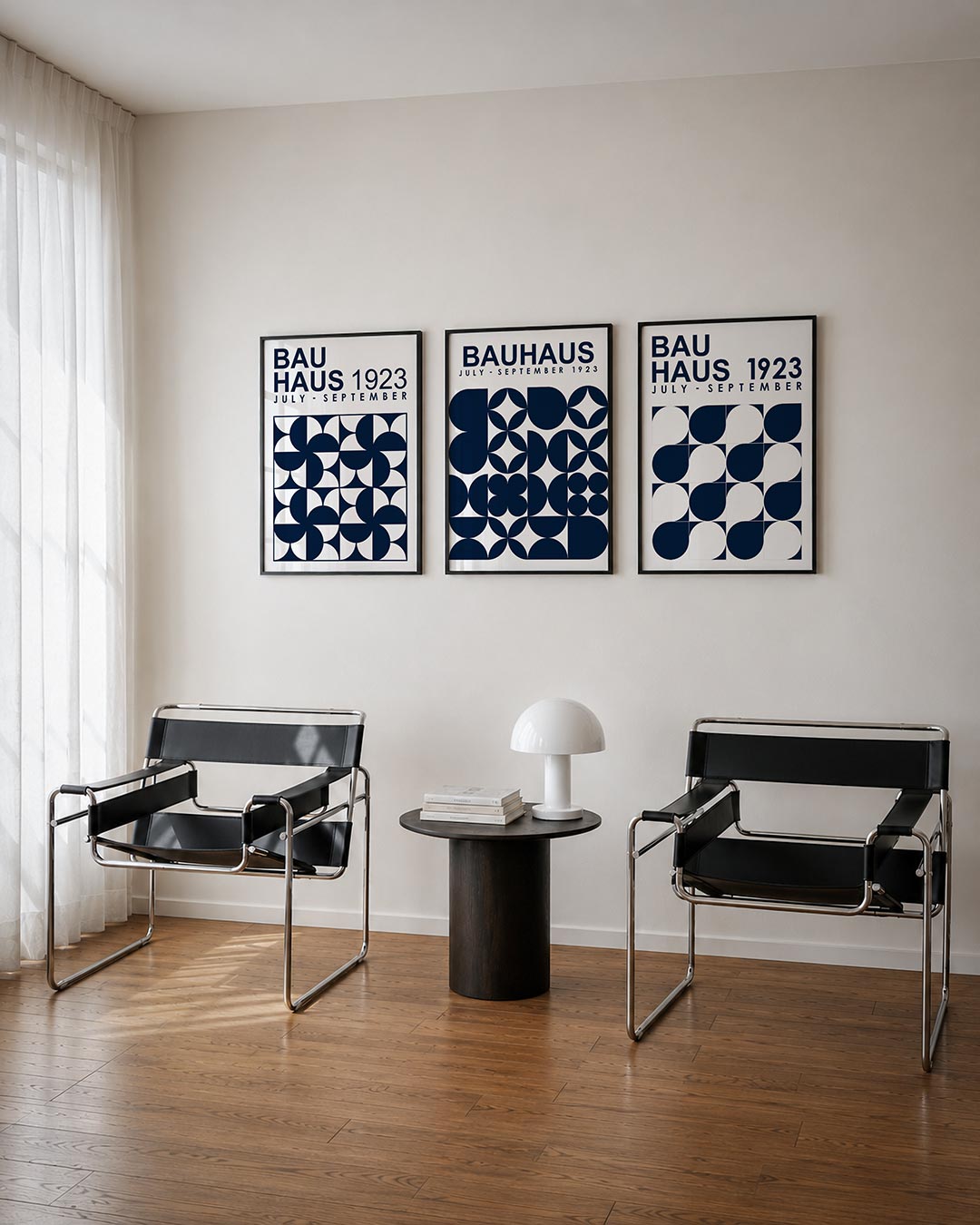 Vormen en vlakken driedelige posterset – deze posterset in drie delen toont een ritmisch patroon van halve cirkels en