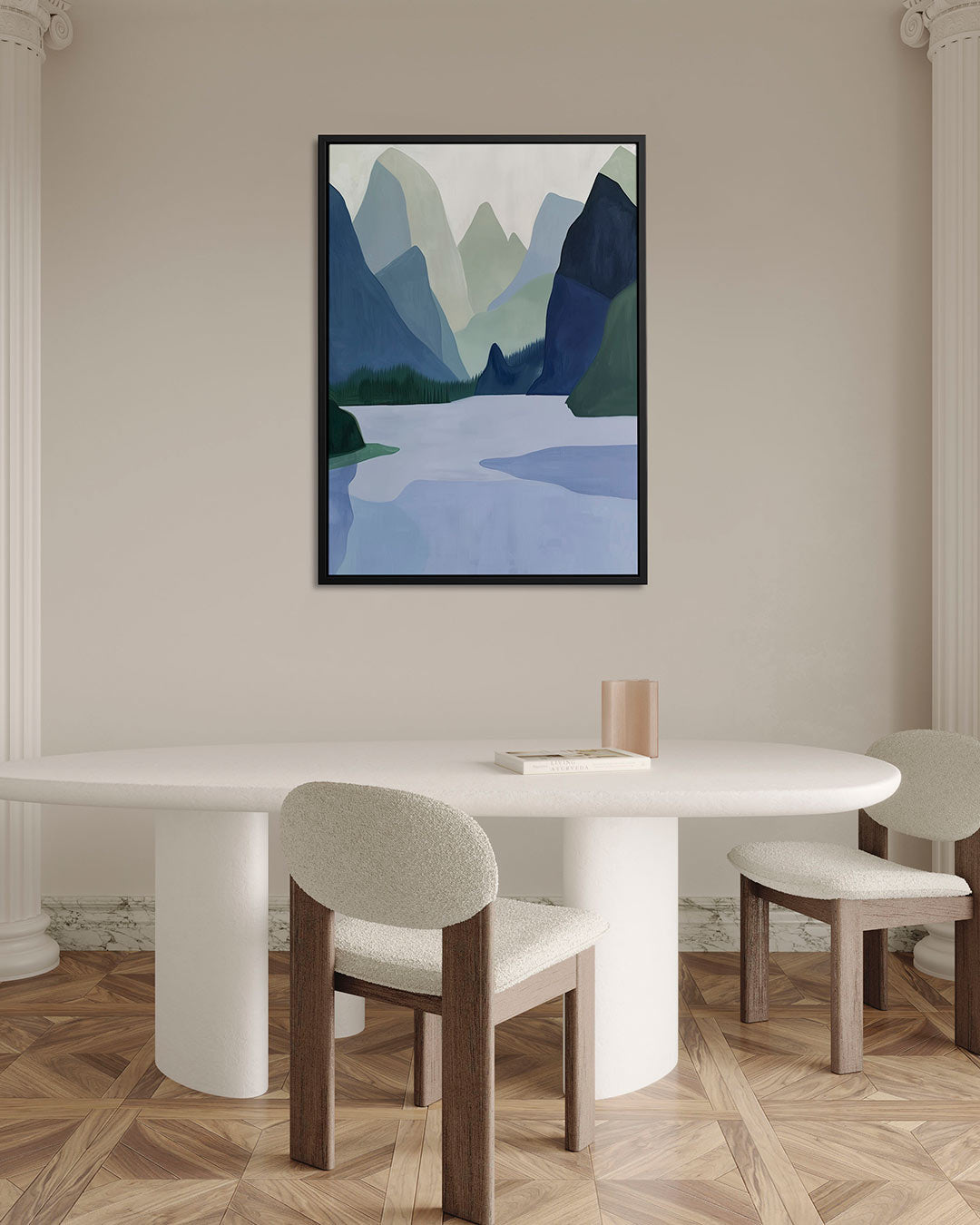 Serene berglandschap – staand wanddecoratie kunstwerk